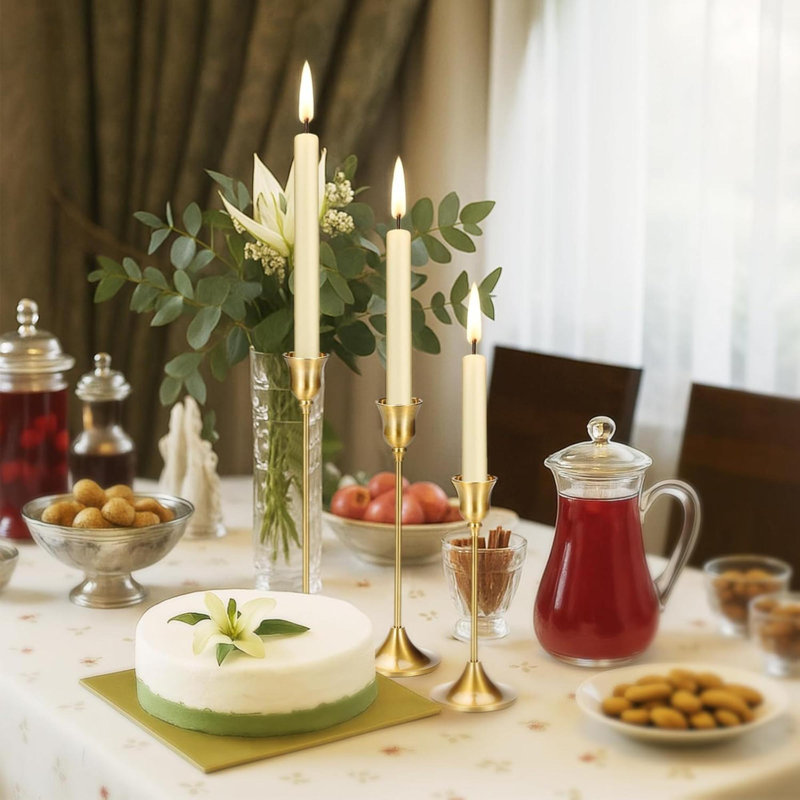 Taper Candle Stick Holder 3PCS Brass Pillar Tall Candlestick Holders Metal Vintage Decor Dinner Table Dining Room Centerpieces Decorations For Wedding Fireplace Mantel Housewarming Gift