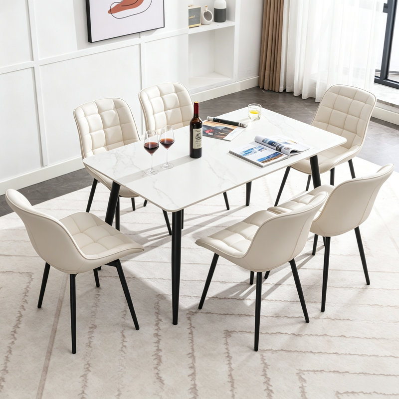 Ensemble de 6 chaises de salle à manger en cuir Marymar, Blanc