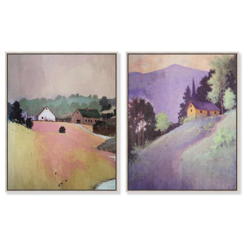 Hill Town Set Set by Oliver Gal, 37"H x 46"W, Silver Floater Frame