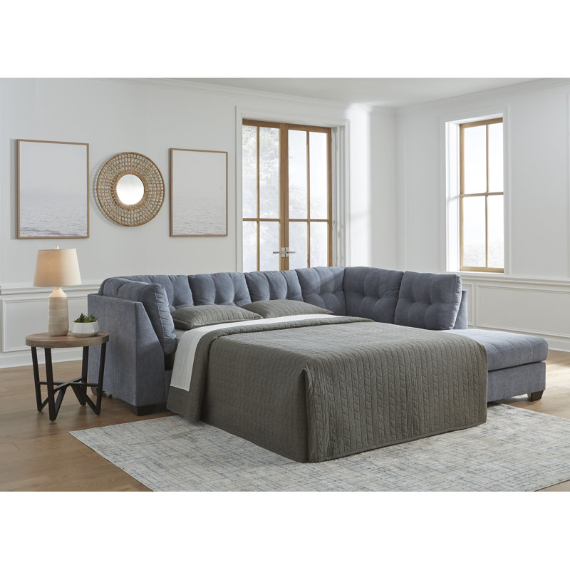 Ikumi Upholstered L-Shaped Sectional, Denim Polyester Blend, Right Hand Facing