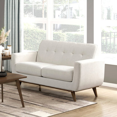Causeuse contemporaine à dossier capitonné beige avec dossier rembourré et confortable, pieds en bois massif, meubles de salon, 1 pièce