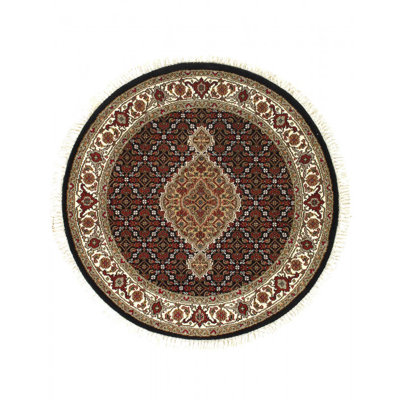 Tapis rond noir unique de 4 po x 4 po Dianthe