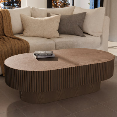 Alethia 44'' Handcrafted Capsule Coffee Table – Fluted Solid Wood Design