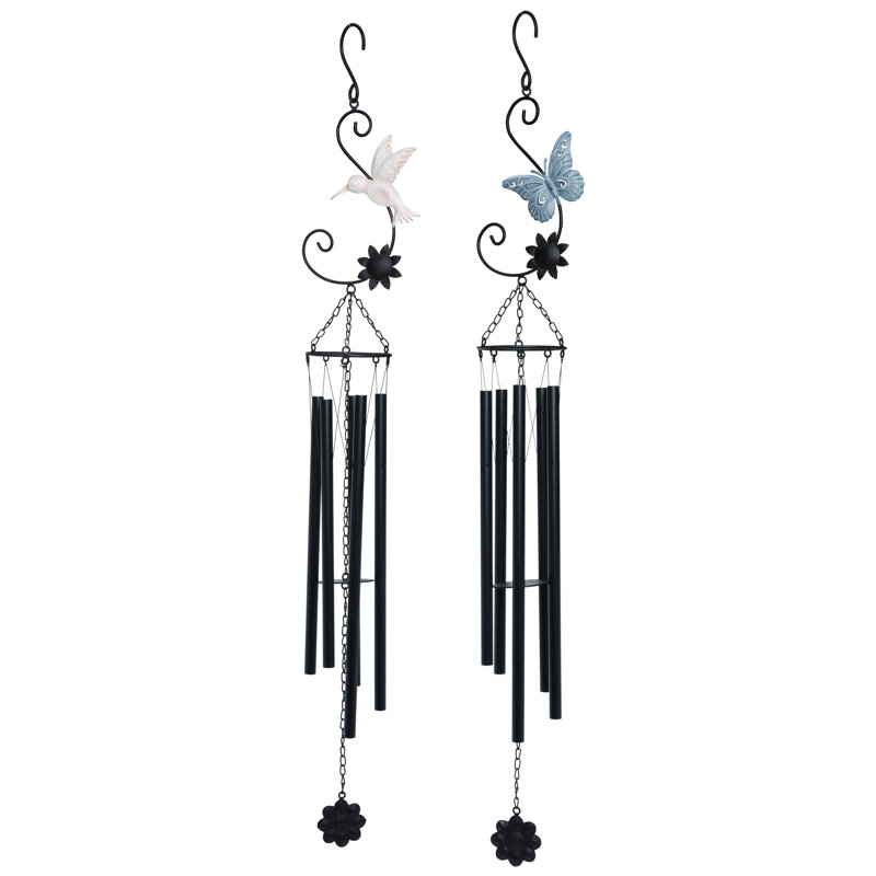  Ensemble de 2 carillons métalliques en métal Butterfly and Hummingbird