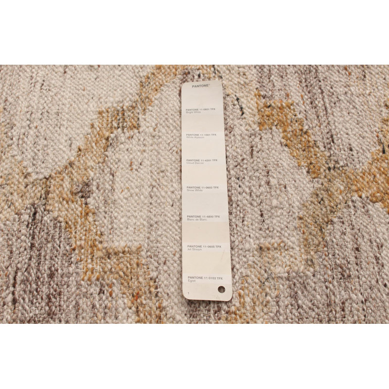 Tapis géométrique en laine tissé à plat à la main ivoire / brun / gris