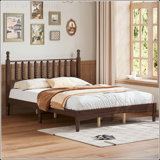Queen Size Retro Platform Bed with Gourd Shaped Headboard and Wooden Slats