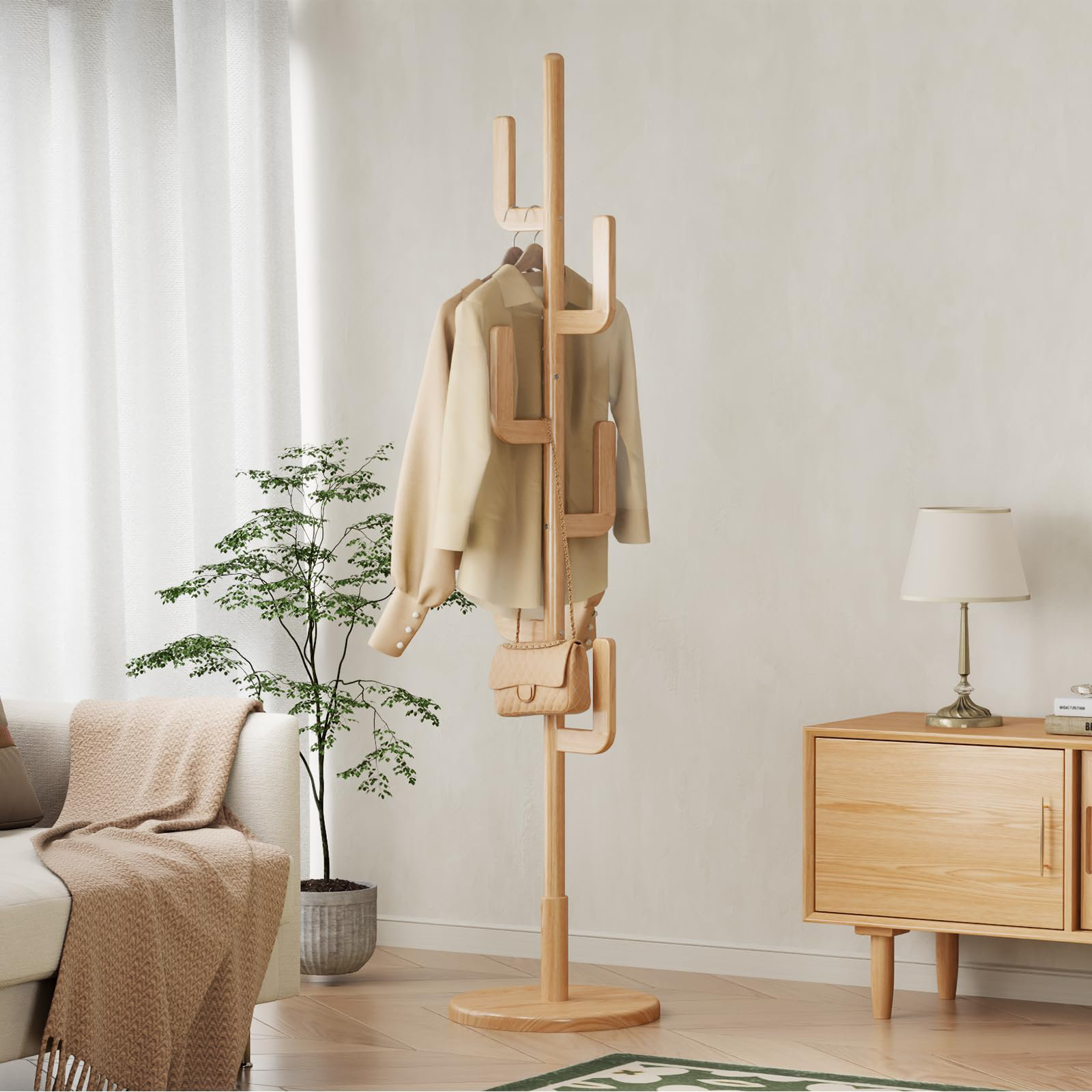 Latitude Run® Solid Wood Cactus Coat Rack, Freestanding Coat Rack With ...