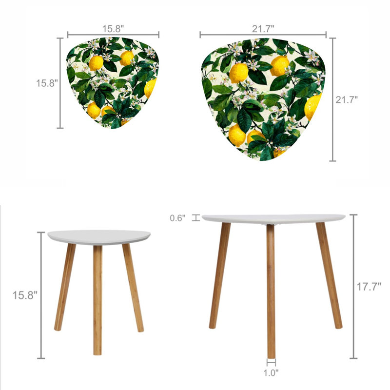 Ensemble de 2 tables basses gigognes triangulaires abstraites pour table de bout