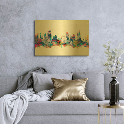 'New York Mark 3' By Mark Ashkenazi Gold Metal Wall Art, 36" x 24"