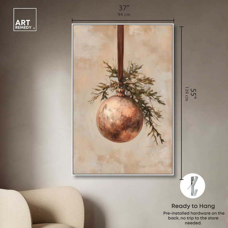 Décoration de Noël en bronze à motif de babioles bronze par Art Remedy, cadre blanc, 36 x 54, Cadre blanc, H 55 po x l 37 po