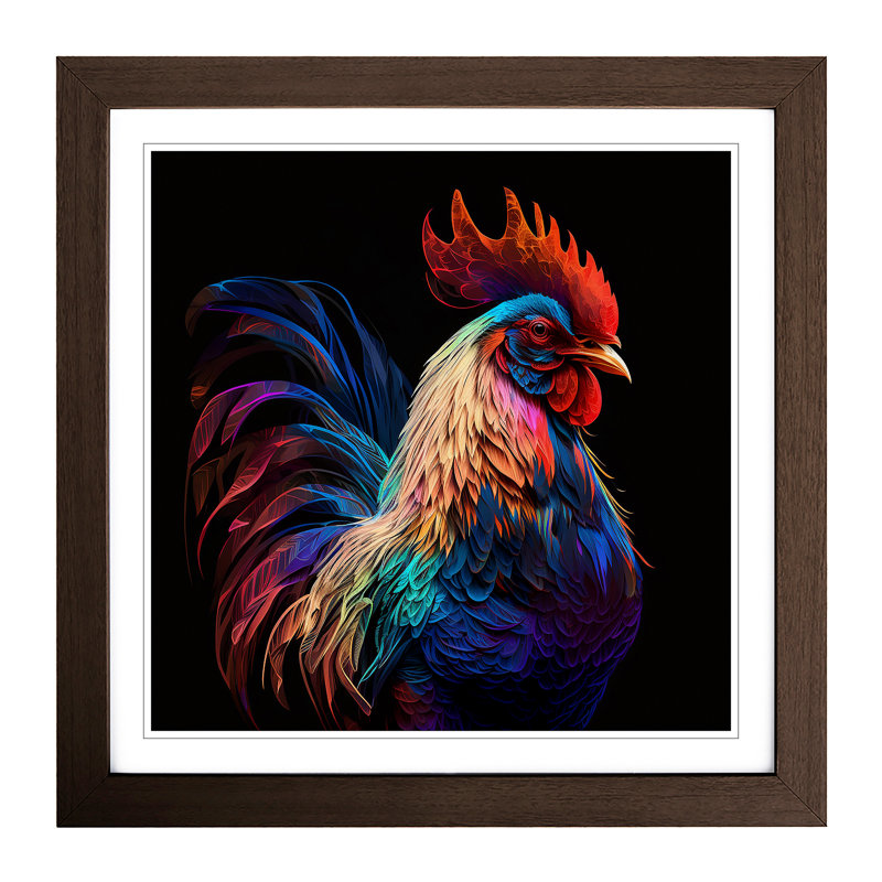Rooster - Single Picture Frame Print on Wood, Walnut
