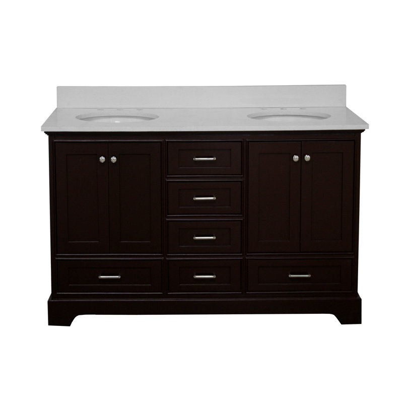 Ensemble de meuble-lavabo double 60 po Larosa, Chocolat, Quartz