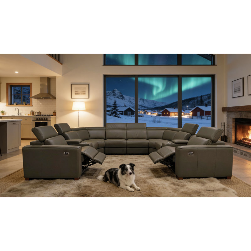 Canapé modulaire inclinable en cuir Broubusbig, Cuir fleur olive