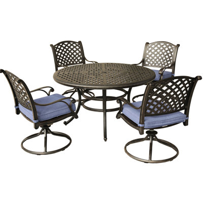 Élégante salle à manger en aluminium pour l'extérieur avec coussins bleu marine. 5, Construction pour coussins de fêtes de jardin - Weather-, Divertissements