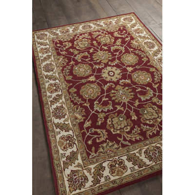 Bartz Authentic Hand-Tufted Handmade Burgundy, Cream & Sage Traditional Oriental Floral Wool Area Rug