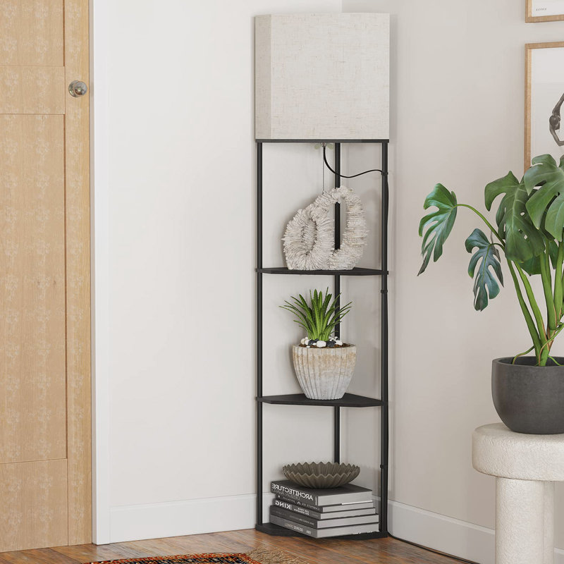 Sector Corner Shelf Lamp 3 Colour Temperatures Led Bulb,corner Lamp With Linen Lampshade