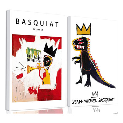 Encadré 2 pièces Basquiat, ensemble d'art sur toile Jean-Michel Basquiat, impression de peinture de style graffiti moderne abstrait Street Art, galerie d'art, affiche sur toile pour le salon, la chambre, le bureau, la décoration, 16 x 24 pouces