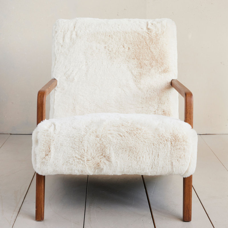 Faux Fur Upholstered Chair With Rubberwood Frame