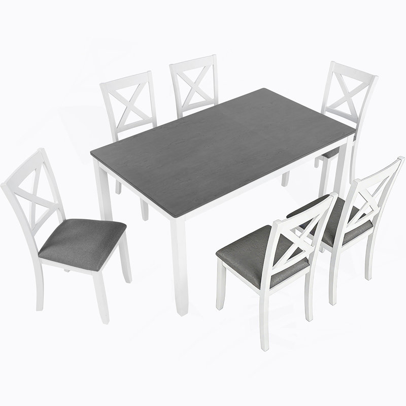Ensemble de table à manger et de chaises en bois 7 pièces, table moderne avec 6 chaises rembourrées pour la cuisine et la salle à manger