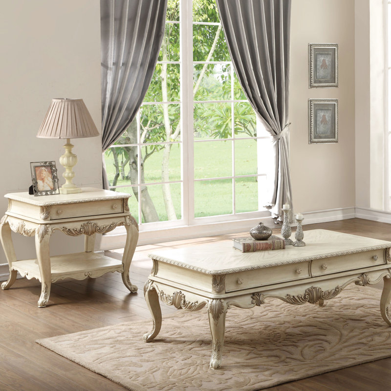 Table de bout Ravish Antique White avec grand tiroir de rangement et tablette inférieure