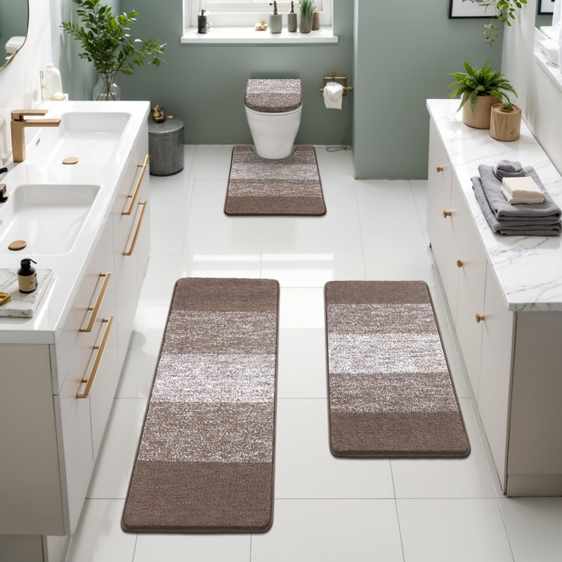 4 Piece Soft Absorbent Microfiber Bath Rug Set with Non-Slip Backing, Brown