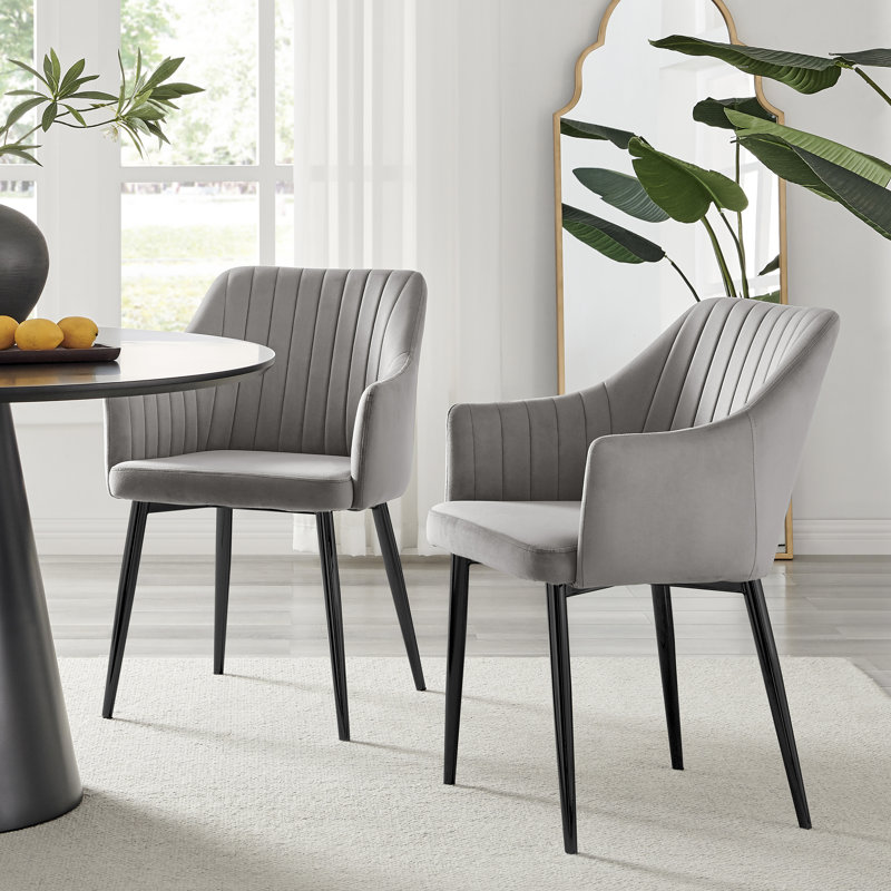 Wethersfield Velvet Upholstered Dining Chairs, Black, Gray