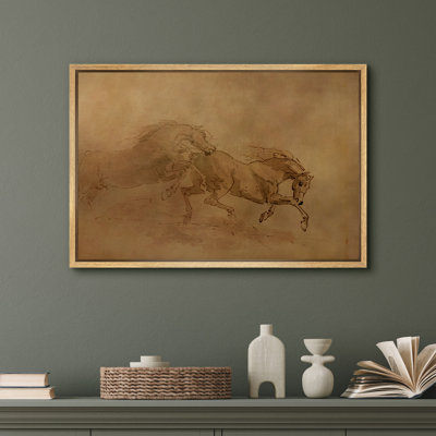«Courir les chevaux qui courent», impression sur toile, décor sépia antique pour salon ou salon rustique