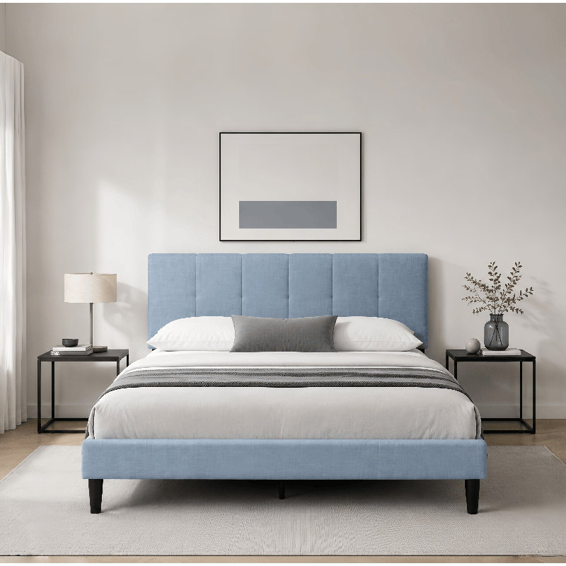 Dajai Upholstered Unfinished Platform Bed, Full, Light Blue