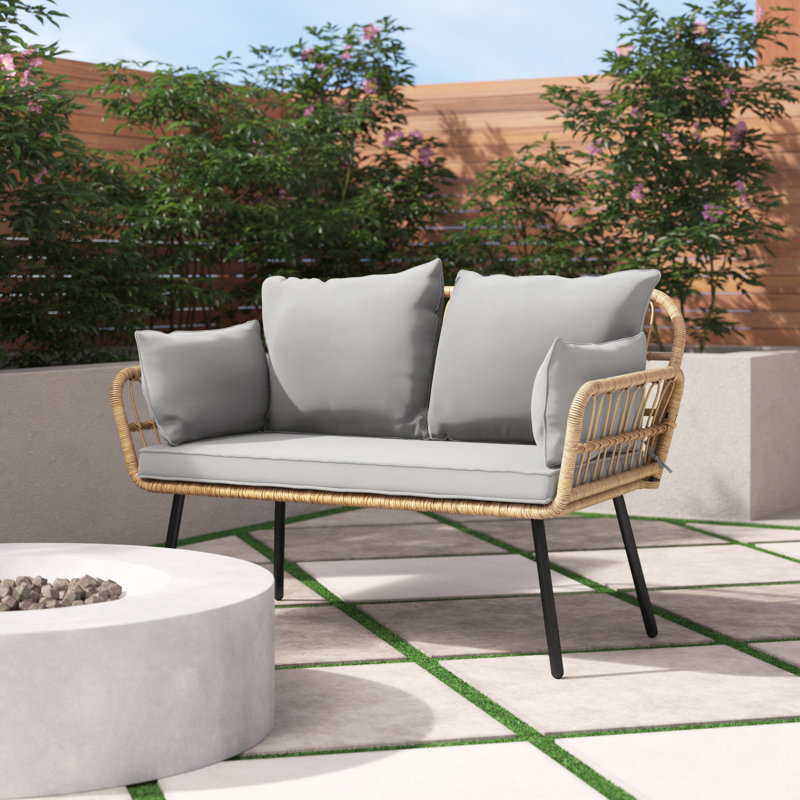 Arieanna 51.02'' Wide Loveseat with Cushions, Brown Frame/Silver Gray Cushion