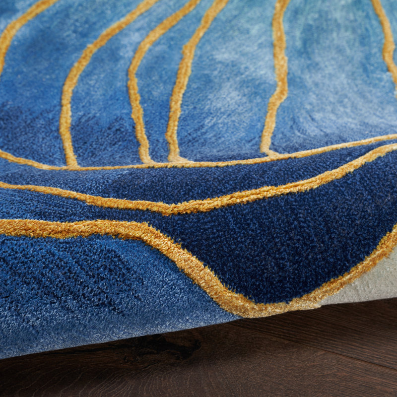 Handmade Hand Tufted Viscose Area Rug in Blue/Purple/Yellow, Rectangle 2' x 3'