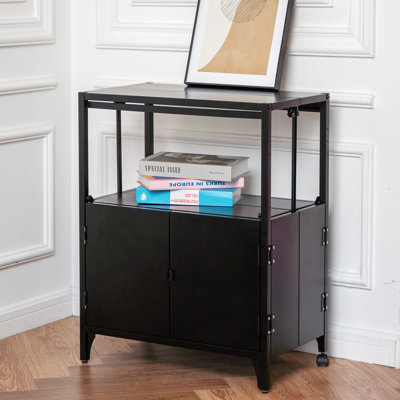 Accent 23.6’’ Wide  Foldable Metal Double Layer Cabinet with  Wheels Easy Assemble end table