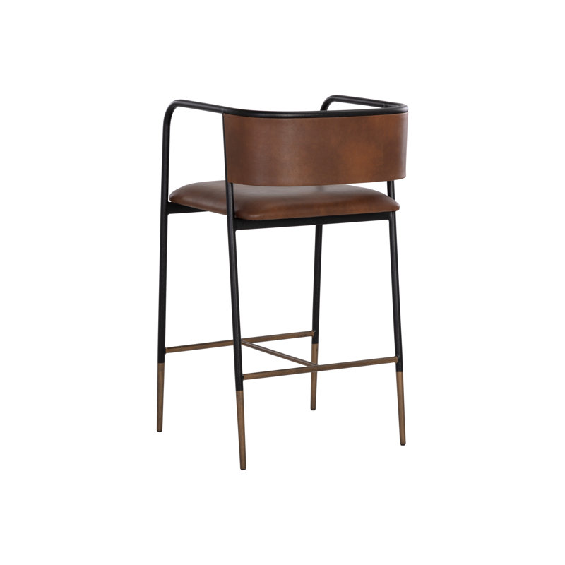 Brenan Upholstered Stool with Metal Frame, Bar Stool (29.5” Seat Height), Brown