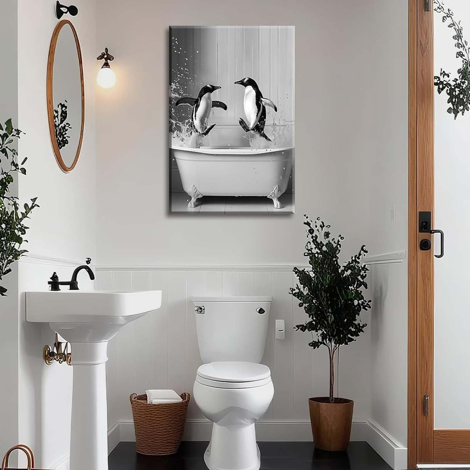 Trinx Penguin Bathroom Wall Art Black And White Picture Funny Two ...