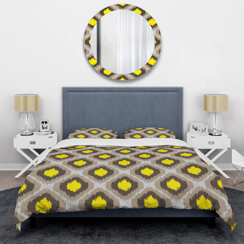 Ensemble de housse de couette abstrait jaune et brun Ikat Ogee - Microfibre de polyester
