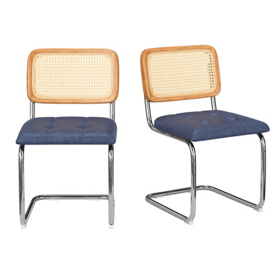 Faux Leather Upholstered  Cantilever Dining Chair with Chrome Legs