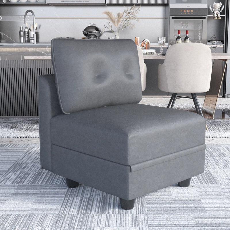 Tomario Fabric Storage Ottoman, Gray Faux Leather