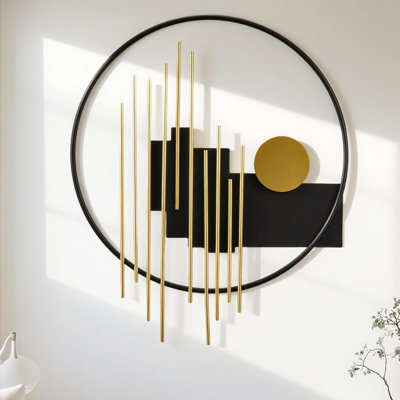 Large 3D Geometric Circular Metal Wall Sculpture, Modern Luxury Wall Art for Living Room Bedroom Dining Room