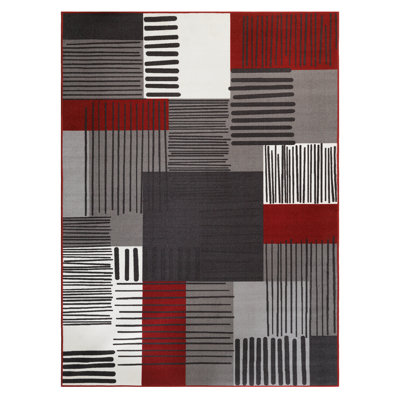 Tapis en polypropylène tissé à la machine Catarcio en rouge / gris / blanc