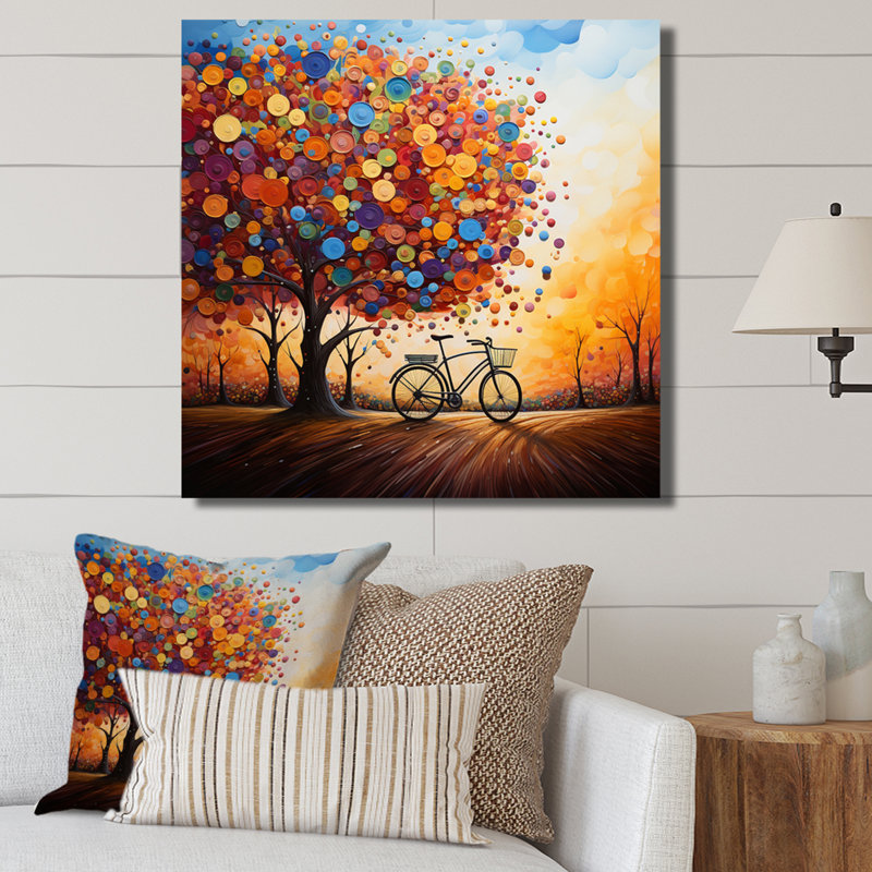 Bicycle Whirling Wheels Pointillism - Bicycle Wall Art Living Room, H 30 po x l 30 po x P 1 po, Toile tendue