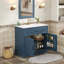 Meuble-lavabo de luxe 36 po avec lavabo en céramique, meuble-lavabo avec 2 grandes portes à fermeture douce et meuble de rangement en bois massif-115898459