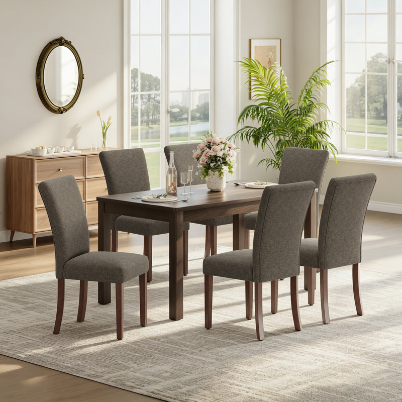 Upholstered Dining Side Chair with High Back and Nailhead Trim, Solid Wood Legs, Modern Parsons for Dining Room, Brown