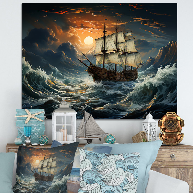 «Pirate Ship Legacy II», art mural pirate, H 24 po x l 32 po x P 1 po, Toile tendue
