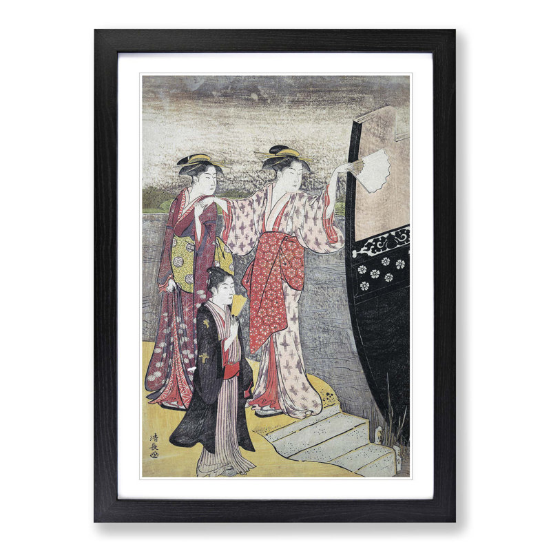 Disembarking from the Boat by Torii Kiyonaga - Picture Frame Painting Print, Black Framed, 36cm H x 27cm W x 2cm D