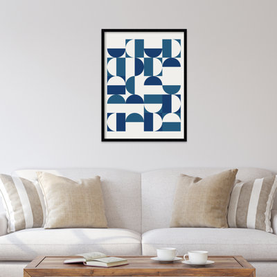«Bauhaus Inspired Geometric Print 1» en bleu et bleu sarcelle par le Creative Bunch Studio, reproduction d'art encadrée