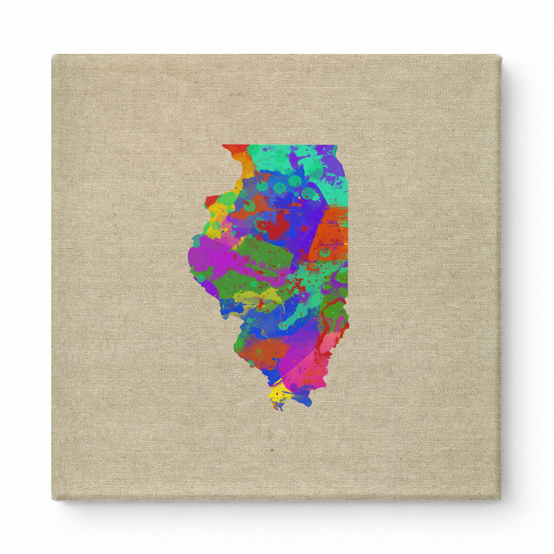 Illinois State Map - Art mural sur toile carrée, 32" W x 32" H