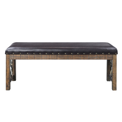 Banc de salle à manger noir et cerisier vieilli avec revêtement en similicuir aspect bois tendance