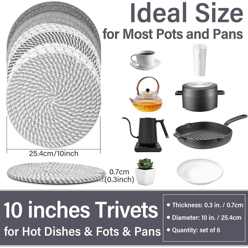Ensemble de 6 sous-plats 10 po pour plats chauds, casseroles chaudes et casseroles