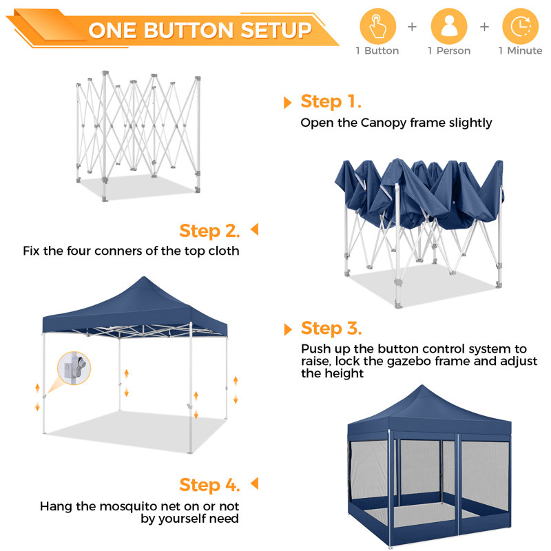 Dark Blue Heavy Duty 10'x10' Pop Up Gazebo Tent with Mosquito Netting