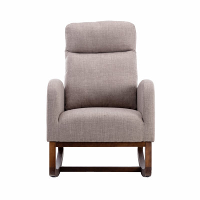 Chaise berçante moderne à haut dossier avec inclinaison et poche latérale - Fauteuil de chambre de bébé, de salon et de chambre à coucher | Pieds en bois massif, assemblage de 20 minutes