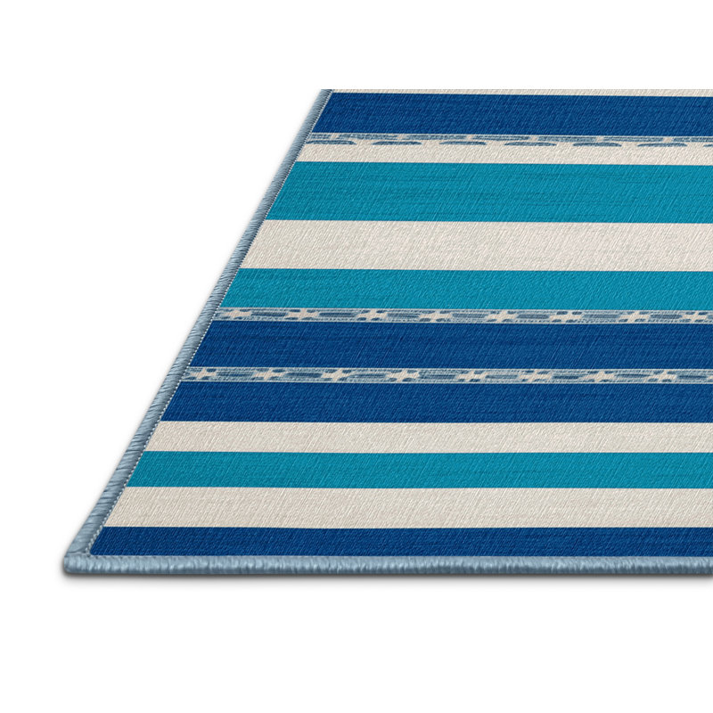  Tapis lavable rayé blanc azur, Rectangulaire 2 pi x 3 pi